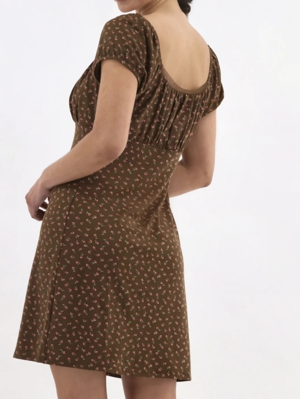No Boundaries Brown Floral Puff Sleeve Mini Dress